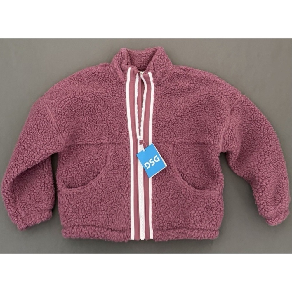 DSG Girls Cozy Fleece Jacket Size XS 6/7 Rose Coffee Full Zip Pocket NEW!